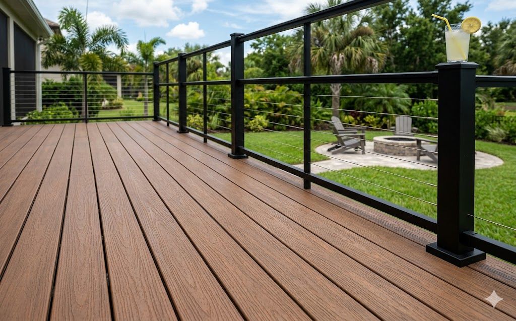 Trex composite deck with built-in seating constructed in Staten Island