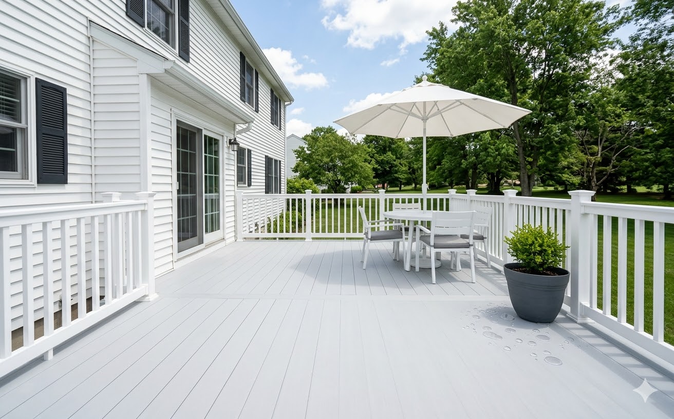 PVC vinyl deck installation near a pool area in Staten Island