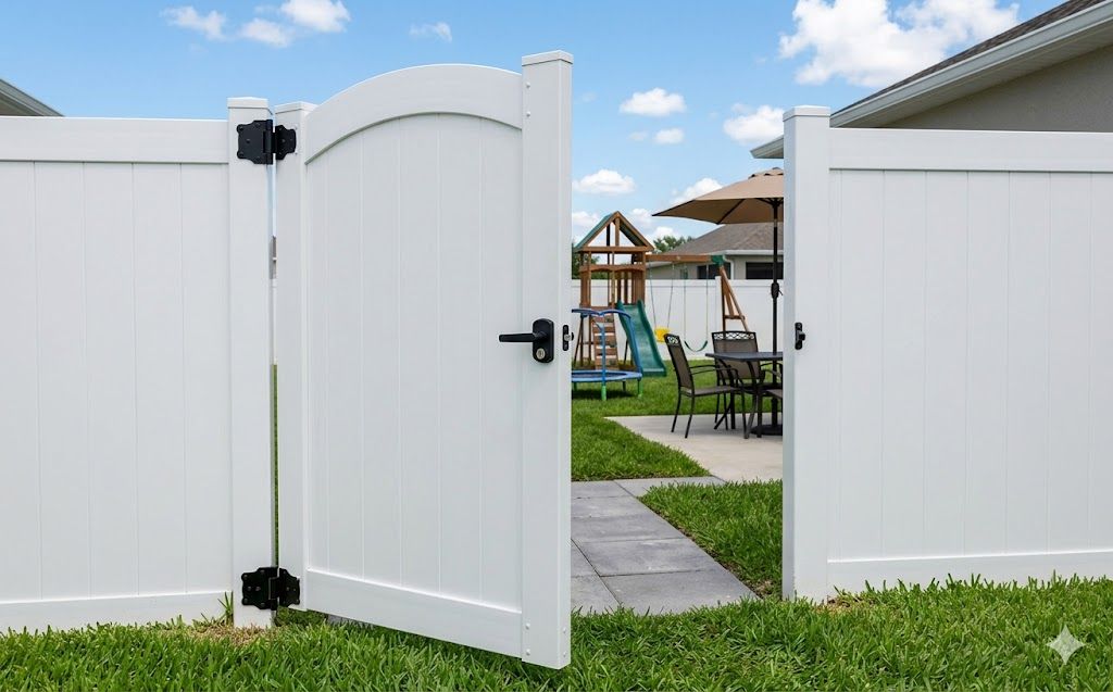 White vinyl privacy gate matching fence system in Staten Island