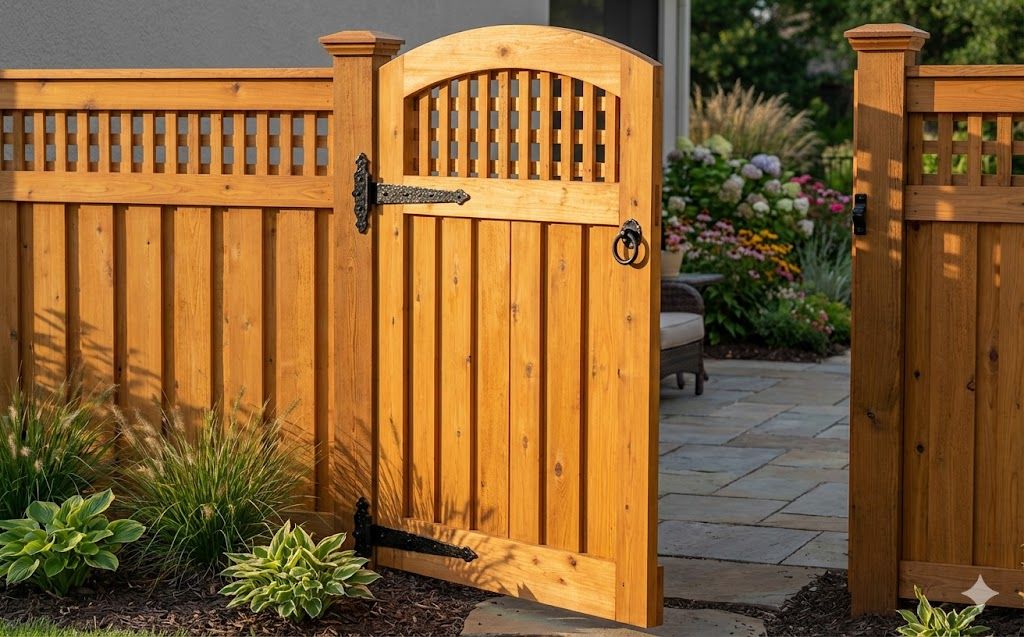 Custom cedar wood gate with lattice top installed in Staten Island