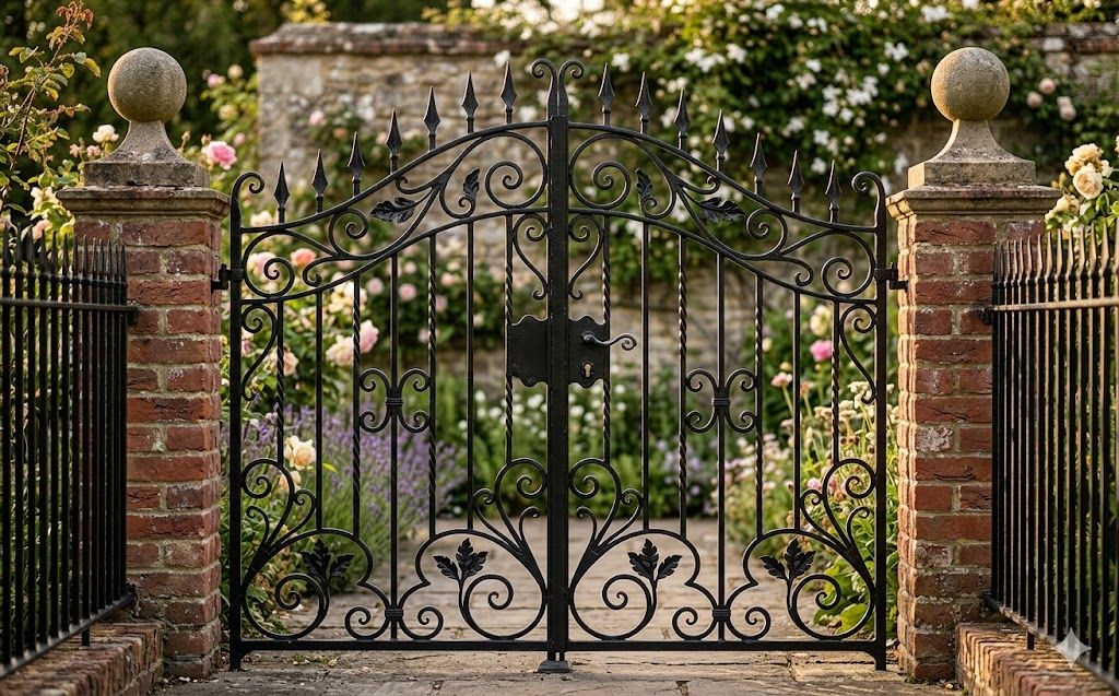 Custom wrought iron gate with decorative scrollwork in Staten Island