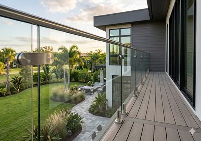 Tempered glass panel railing on a modern deck in Staten Island