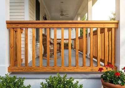Custom cedar wood deck railing installed in Staten Island