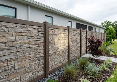 Simtek composite stone texture fence installed by Preferred Fence in Staten Island