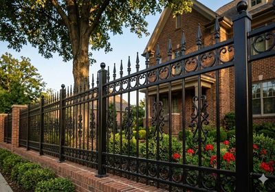 Ornamental wrought iron fence with decorative finials installed in Staten Island